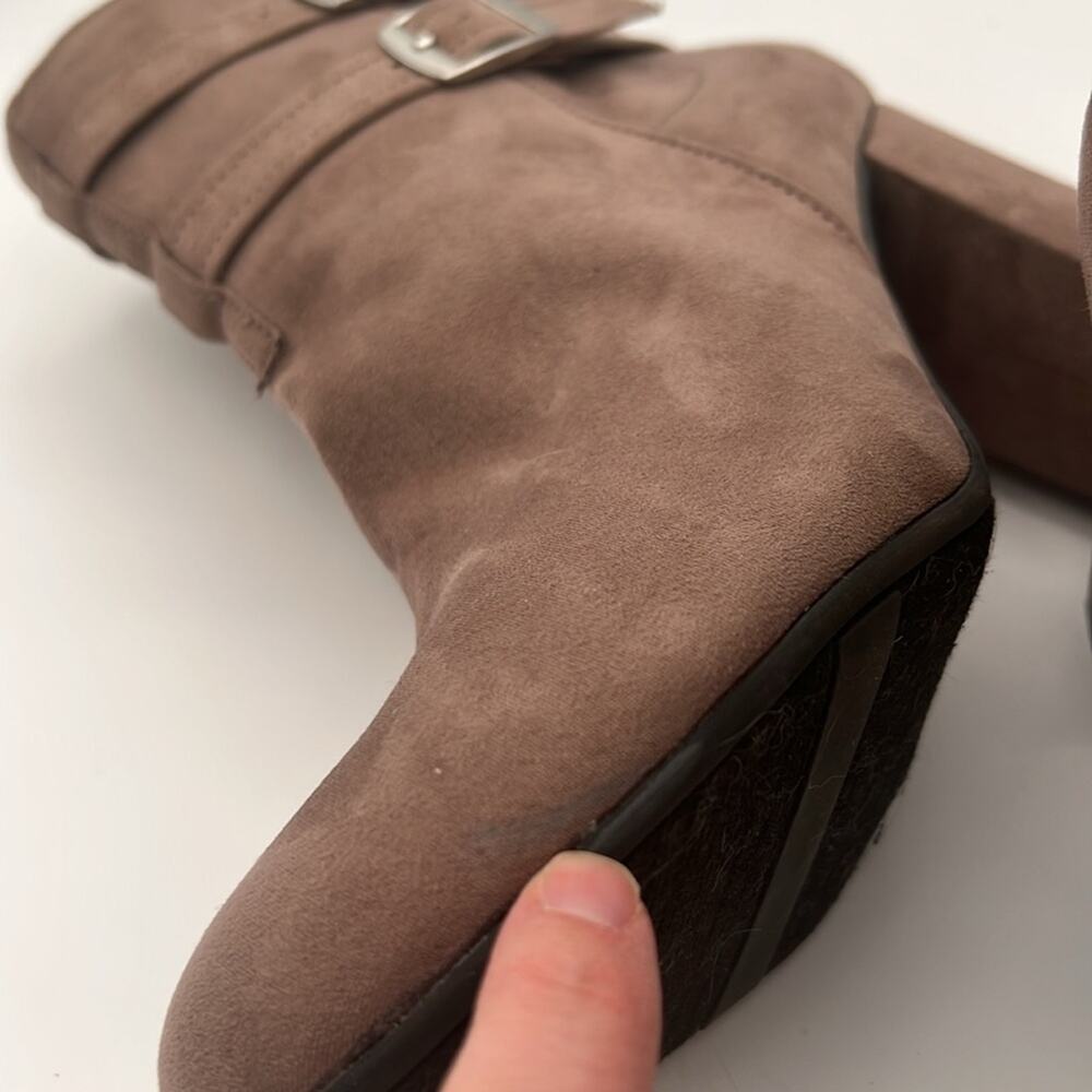 Christian Siriano taupe tan suede heel boots buckle zipper 9.5 - Picture 9 of 9